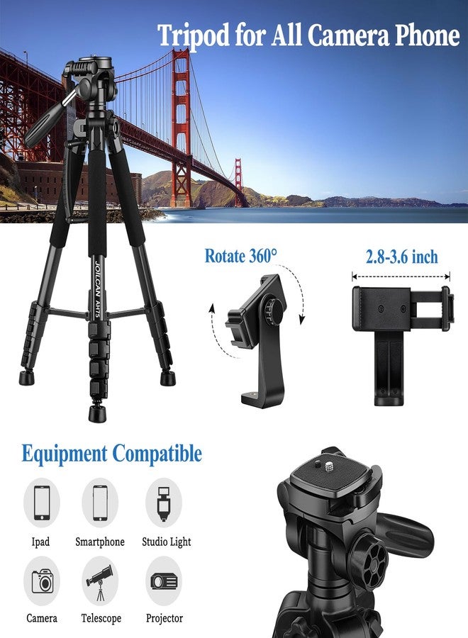 JOILCAN Tripod Camera Tripods, 74" Tripod for Camera Phone Video Recording, Heavy Duty Cameras Tripod Stand, Professional Travel DSLR Tripods Compatible with Canon iPhone, Max Load 15 LB - Image 4